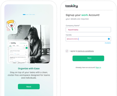Quick workspace setup on mobile app